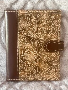 Tooled Leather Mini Photo Album Snap Closure Floral Western